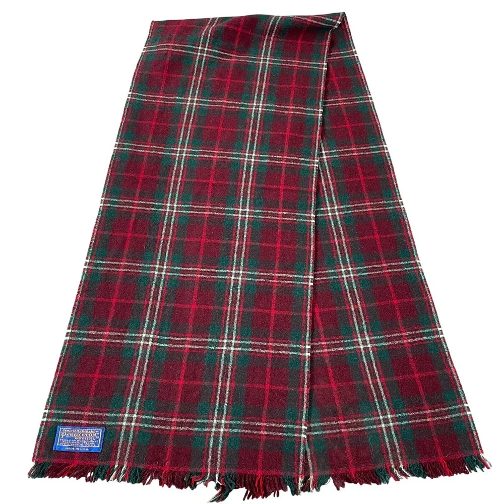 Vintage Pendleton Virgin Wool Plaid Scarf Quiet Luxury‎ Academia Red Old Money